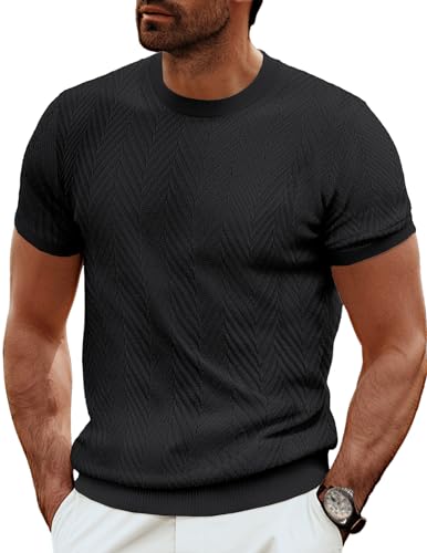 PJ PAUL JONES Men's Short Sleeve Knit T-Shirts Casual Crewneck Solid Texture Knit Shirt