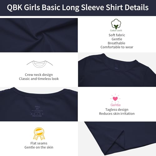 Image of 3T 4T 5T to 12 Years Girls Long Sleeve Shirts Kids Cotton T-Shirt Toddler Basic Crew Neck Top