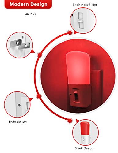 Lohas Red Night Light Plug In, Dimmable Red Light Led Night Lights With Dusk To Dawn Sensor, Adjustable Brightness Red Light For Nursery Kids Room Hallway Kitchen,Christmas Gift 2 Pack #TOP3