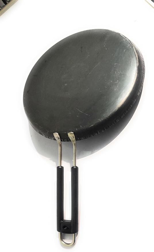 BHAVIKA CREATION Dosa Tawa Pan, Iron Griddle with Handle, Black, Round Flat Pan for Indian Cooking