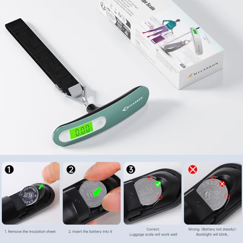 MYCARBON Luggage Scale Portable Digital Weight Scale for Travel Suitcase with Tare Function 110 Lb/ 50Kg Capacity (Green) - Image 6