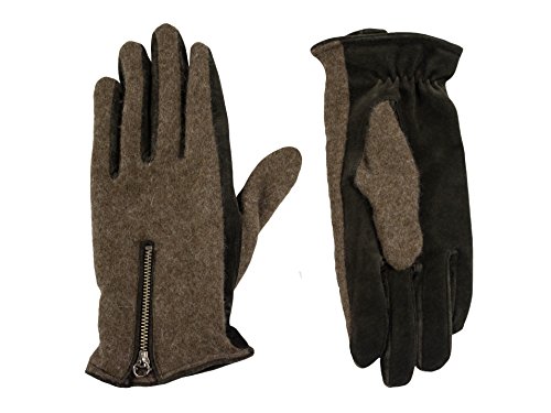 Lauren Ralph Lauren Women's Lambs Wool Angora Gloves Brown Zip (Large)