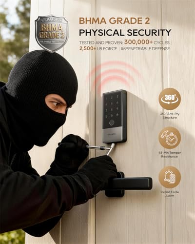 Image of Dreame A10 Smart Wi-Fi Door Lock, Fingerprint Keypad Entry Lock for Front Door, Keyless Entry Deadbolt with Auto Unlock, Matter Over Thread, Remote Control, IP65 Weatherproof, BHMA Grade 2 Certified