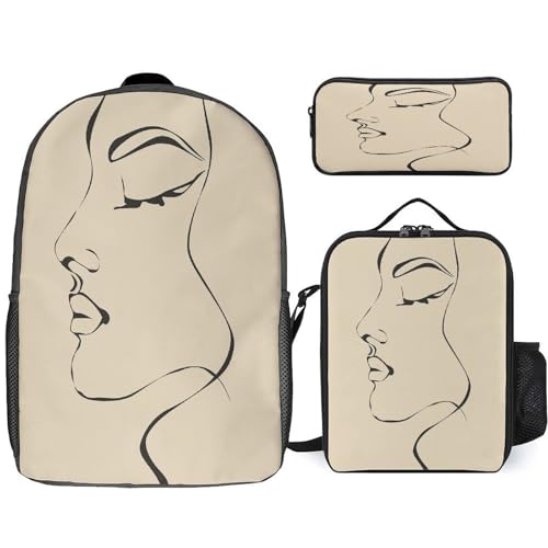 17-inch Backpack,Crossbody Lunch Bag,and Cosmetic Bags Suitable for Travel,business,casual,universal Female Facial Lines Print Travel Backpacks for Men And Women