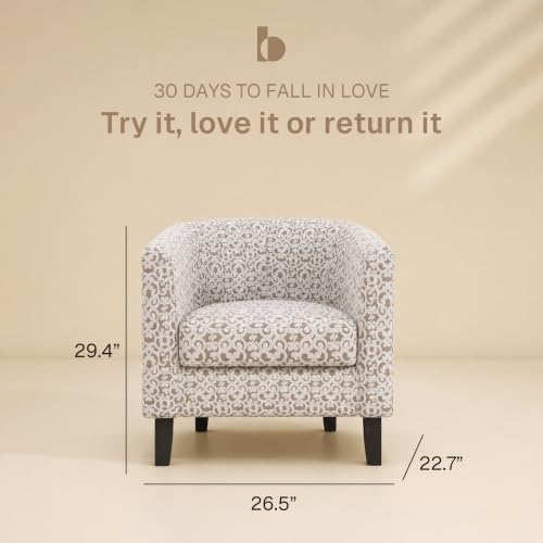 Image of BELLEZE Accent Barrel Chair Set of 2, Linen Round Chair Club Tub Sofa Corner Chair with Flared Legs and Cozy Soft Padding for Living Room Bedroom Waiting Room - White & Brown