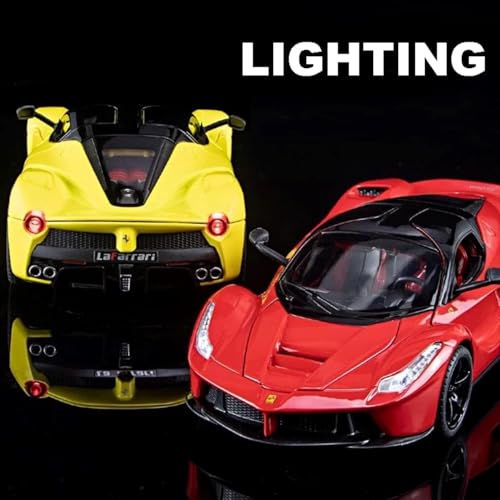 Image of 1:22 La Ferrari RAFA Toy Car Model for Kids Pull Back Diecast Car with Sound Light & Openable Doors Zinc Alloy Metal Sports Vehicle Boys Girls Gift (Yellow)