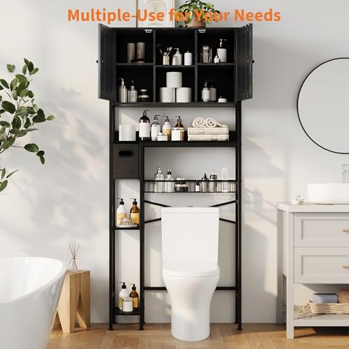 IDEALHOUSE Over The Toilet Storage Cabinet - 2-Door Design Bathroom Organizers Shelf, Freestanding Space-Saver Above Toilet Storage Cabinet with Toilet Paper Holder, Water-Resistant Toilet Shelves - image 3