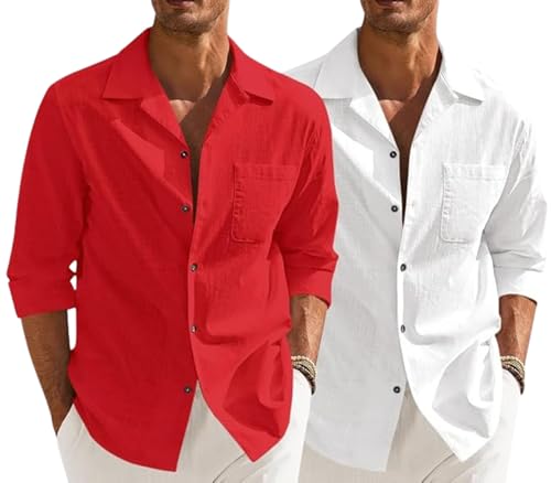 Image of Combo of Men's Casual Cotton Blend Shirt || Long Sleeve Button Down with Spread Collar | Lightweight Breathable Fabric | Stylish Solid Shirt for Beach, Office & Everyday Wear Pack of 2