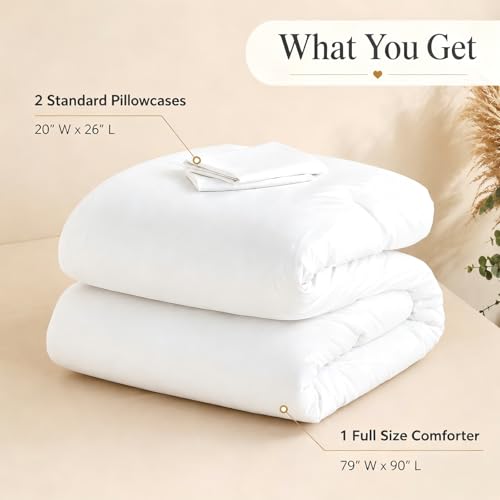 Image of weigelia Full Size Comforter White Modern 3PCS Microfiber Full Size Comforter Sets for All Season Comforter for Men, Women and Girls Soft Lightweight Bed Comforter Set