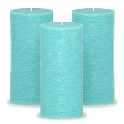CANDWAX 3x6 Pillar Candles Set of 3 - Decorative Rustic Candles Unscented and No Drip Candles - Ideal as Wedding Candles or Large Candles for Home Interior - Turquoise Candles