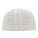 White Kufi Hat Tight & Loose Weave Mix Crocheted Comfortable 100% Cotton Muslim Prayer Cap Kufi Topi Skull Cap (M)