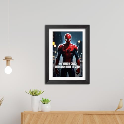 Image of TenorArts Spiderman Poster with Quotes Comics Photo Frame Painting With Black Wooden Textures (12inches x 9inches)