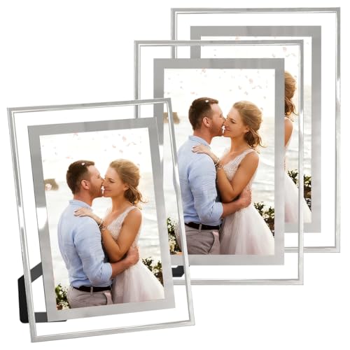 Zuxbolf 3 Pièces Cadres Photos 10x15cm en Verre, Cadre Photo Verre Transparent pour Photos A6, Petit Cadre Photo Transparent pour Mariage, Portraits, Animaux,...
