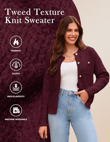 Image of GRACE KARIN Womens Open Front Button Down Long Sleeve Texture Knit Cardigan Sweaters with Pockets