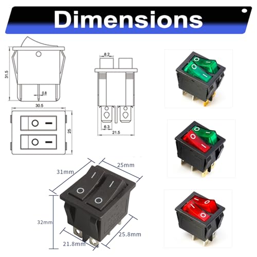 Kidisoii Kit sortido de interruptor basculante PCB, interruptor basculante de LED duplo de 3 pinos i
