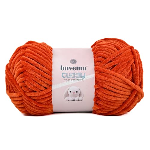 Image of Cuddly Velvet Chenille Yarn, Super Soft Fluffy Bulky for Knitting Crocheting Crafting Blanket Amigurumi, Durable for Shedding, 100 Gram (3.53 Ounces) 109 Yards (100 Meters) (Burnt Orange)