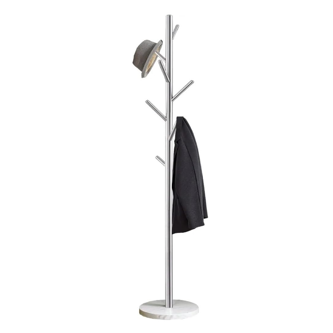DFHS46JK Hat Rack Metal Coat Rack Stand With Marble Base Home Entrance Hall Hanger For Bags, Clothes, Hats for Office(Sliver)