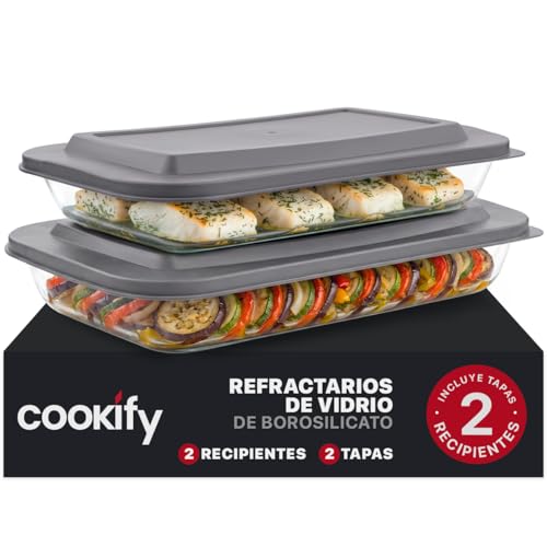 Listado de Refractarios pyrex favoritos de las personas. 47 Cookify Set de Refractarios de Vidrio con Tapa sin BPA para Horno, Congelador y Almacenamiento de Alimentos (4 Piezas)