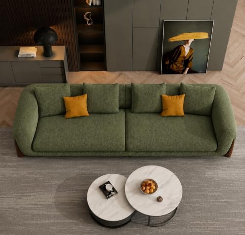 Image of Modern Sofa, Teddy Fabric, Chesterfield Style, Wooden Legs, for Living Room, Bedroom, Hallways (Dark Green - 3 Seater)