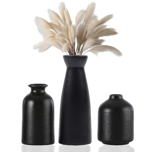 Black Ceramic vase 3-Piece Set,Bohemian Style Matte Frosted Textu...