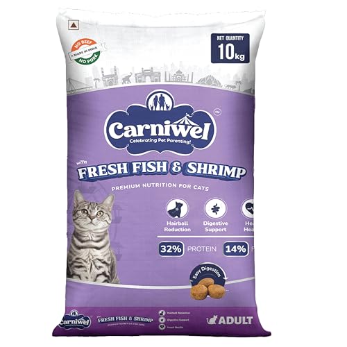 Image of Carniwel Fresh Fish & Shrimp Adult Dry Cat Food 10 Kg | Fresh & Natural Ingredients | Highly Palatable | Supports Healthy Skin & Glossy Coat | Premium Nutrition for Adult Cats
