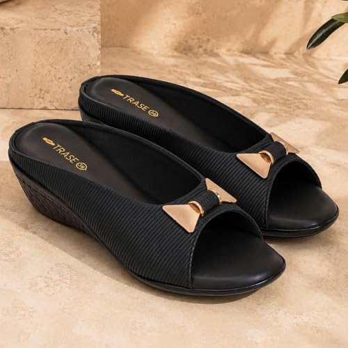 Image of TRASE Women's Fashion Sandals | Faux Leather Comfortable and Stylish Wedges | For Casual Wear & Formal Wear Occasions | For Women & Girls