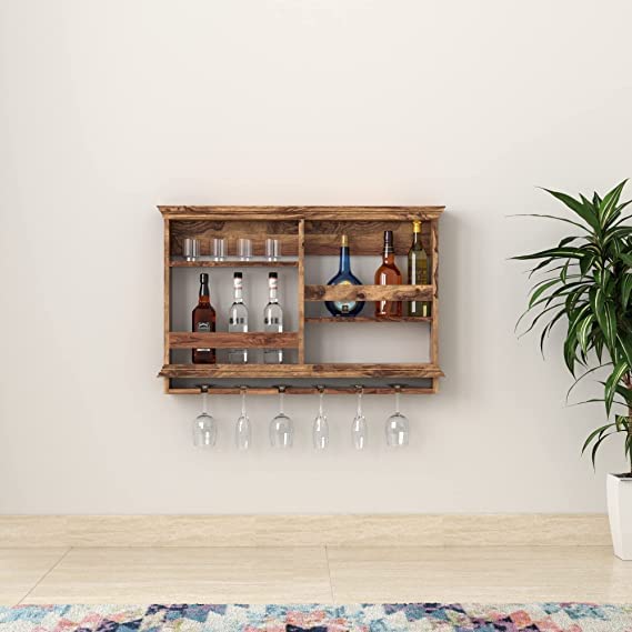 Lemon Tree Furniture Sheesham Wood Wall Mounted Bar with Two Shelves