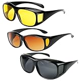 DqiUnaX 3 Stück Nachtsichtbrille Für Autofahrer, Nachtfahrbrille Für Damen Und Herren, HD Antireflexion, Polarisierte Nachtfahrbrille, Ideal Für Nachtfahrten, Radfahren, Laufen, Wandern Und Angeln