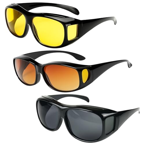 DqiUnaX 3 Stück Nachtsichtbrille Für Autofahrer, Nachtfahrbrille Für Damen Und Herren, HD Antireflexion, Polarisierte Nachtfahrbrille, Ideal Für Nachtfahrten, Radfahren, Laufen, Wandern Und Angeln DqiUnaX 3 Stück Nachtsichtbrille Für Autofahrer, Nachtfahrbrille Für Damen Und Herren, HD Antireflexion, Polarisierte Nachtfahrbrille, Ideal Für Nachtfahrten, Radfahren, Laufen, Wandern Und Angeln