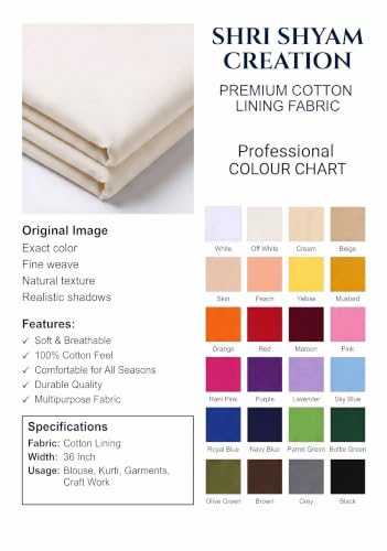 Image of Unstitched Cotton Astar /Lining /Cloth /Kapda Running into Meters for Suit,Sherwani,Kurti,Blouse /Choli,lehanga & Dress Materials(Available in 2,4,6 Meters Variation) (Off White, 2 Meter)