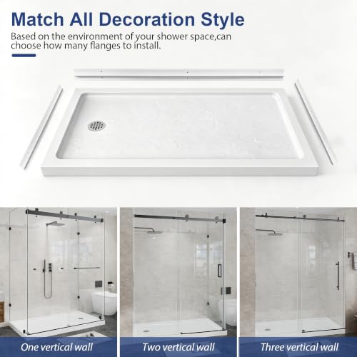 Image of KPUY 48'' L X 34'' W Shower Base Pan with Reversible Install, White