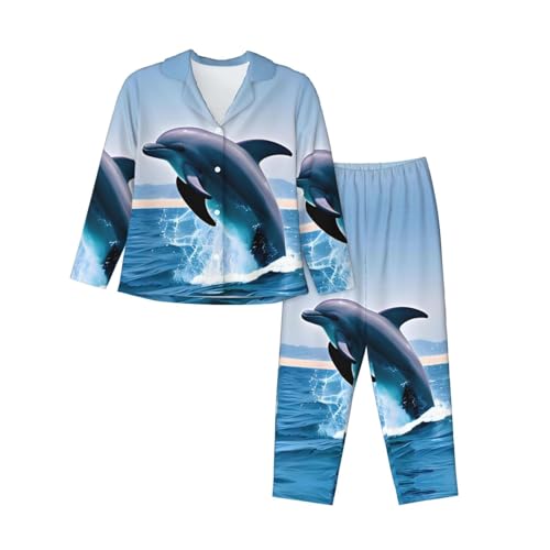 Pyjama dauphins noir en taille L pour homme et femme, ensemble homewear fluide