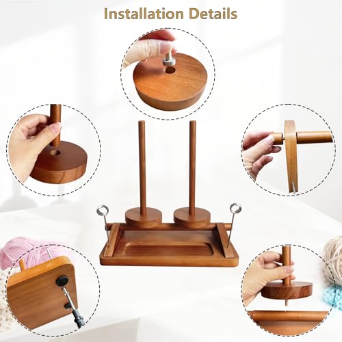 Image of Viredelo Yarn Holder for Crocheting and Knitting, Walnut Color | Dual Axis Rotating Mechanism, For Crocheting and Knitting, Yarn Holder, Crochet Gift for Knitting Lovers