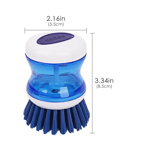 Image of Dish Scrubber with Soap Dispenser, 3 Pack Soap Dispensing Palm Brush for Kitchen Sink Pot Pan, Color Coded Dishwashing Scrub Brush Set (Gray, Blue, Orange), Non-Scratch Cleaning Tool