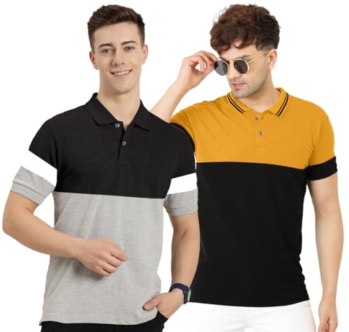 Image of LEOTUDE Men's Regular Fit Round Neck Colorblock T-Shirt for Men (Pack of 2)