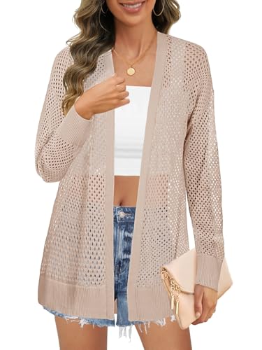 MEROKEETY Women's 2025 Beach Swim Cover Up Summer Oversized Kimono Lightweight Crochet Long Sleeve Cardigan Sweater2