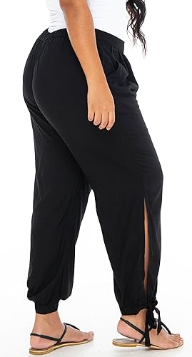 SHU-SHI Womens Harem Cropped Trouser Boho Summer Pants High Side Slits4