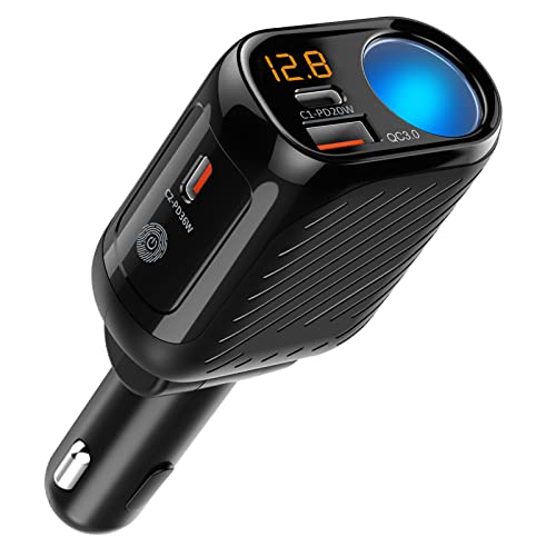 Caricabatteria Auto 5 In 1 | Doppia USB 2.4A, Tipo C, 2 Prese Accendisigari 80W, Display Tensione - Foto 4