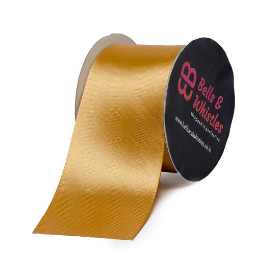 Image of Bells and Whistles Satin Christmas Ribbon (Length: 10 Yards Width: 2 inch) (Gold)