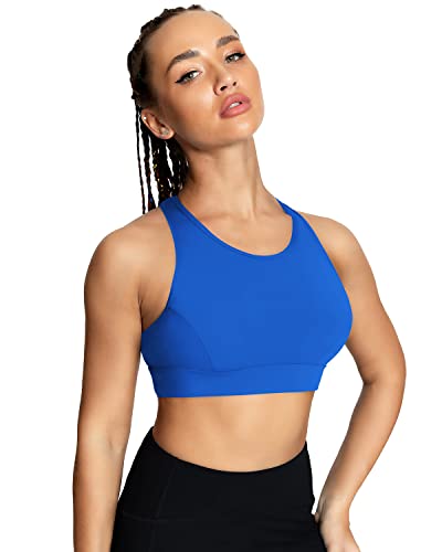 Image of QUEENIEKE BareFlow Women's Sports Bras with Phone Pocket Medium Impact Padded Racerback Workout Gym Crop Top Running Yoga Bra