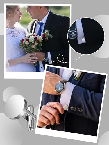 Newcotte 5 Pairs Cufflinks for Men Round Silver Cufflinks Mens Classic Stainless Steel Cuff Links Set for Wedding Gifts2