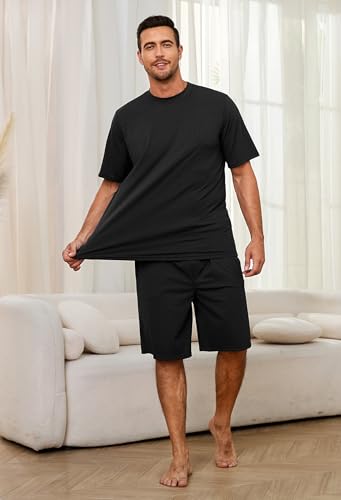 U2SKIIN Mens Pajamas Set, Short Sleeve Pajama Set for Men Summer Loungewear Lightweight Soft Mens Pjs Lounge Set with Pockets2