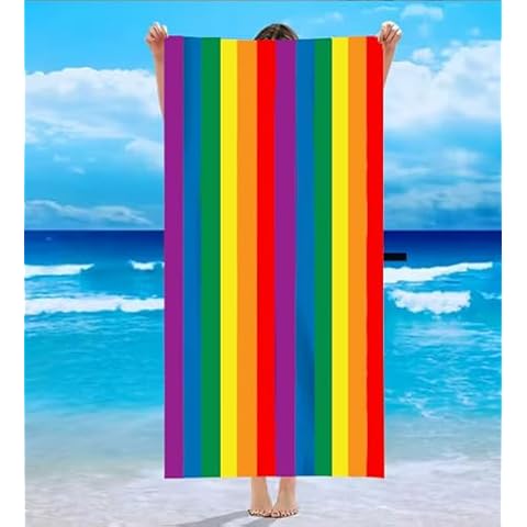 Large Microfibre Rainbow Striped Beach Towel Cover