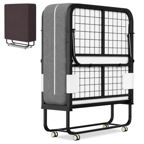 ISOSIL Klappbett 90x200cm Gästebett Klappbarer mit 13CM Schaumstoffmatratze Gästebett Klappbarer Metallbettrahmen Klappbett mit Rollen Klappbares Metallbett 200 kg Belastbarkeit Staubs