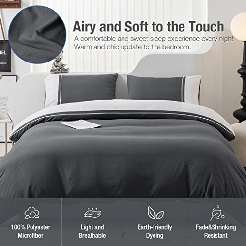 Lekesky Pintuck Duvet Cover Set King Size, Pleated Pinch Comforter Cover, Dark Grey Duvet Cover With White Stripes, 3 Pcs Soft And Breathable Microfiber Bedding Set With Zipper & Ties #TOP2