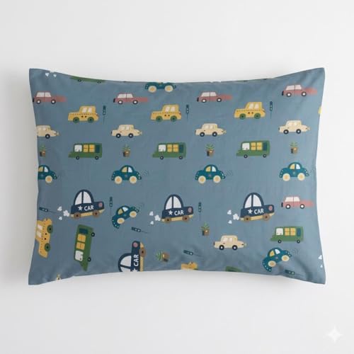 Image of Kids Cotton Bedsheet Set, Blue, Car Print, Soft 7D Printed, for Boys