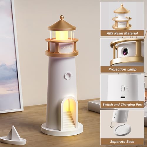 Lámpara de Mesa de Noche Proyector Faro Luna LED Recargable miniatura 3