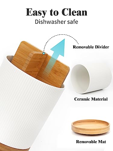image for LoeJan 3 Compartment Utensil Holder, Extra Large Utensil Crock, Stable