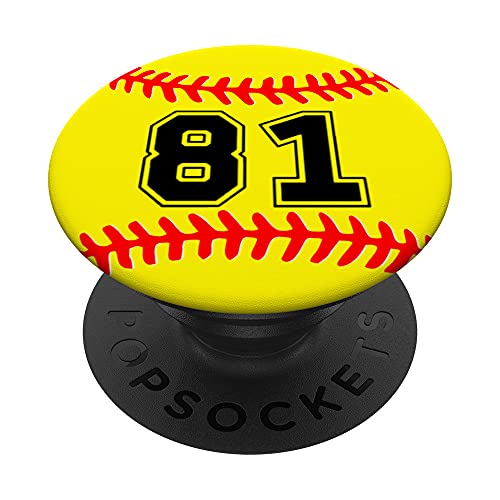 Girls Softball Jersey Number 81 No.81 Youth High School PopSockets PopGrip - Support et Grip pour Smartphone/Tablette avec un Top Interchangeable