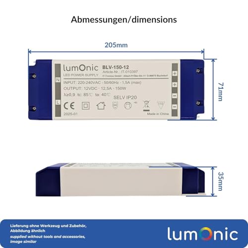 Transformateur LED sans scintillement 12V 150W protection surcharge